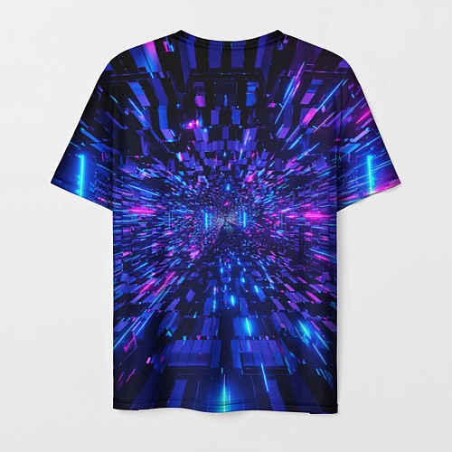 Мужская футболка Киберпанк синий неоновый тоннель / 3D-принт – фото 2