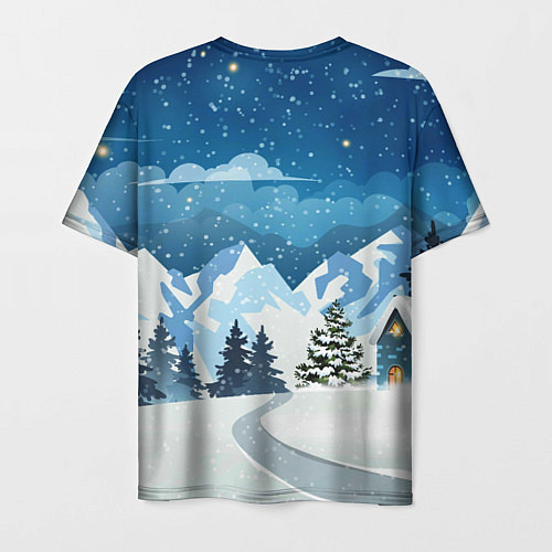Мужская футболка Новогодний заяц снежный фон / 3D-принт – фото 2