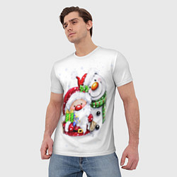 Футболка мужская Дед Мороз и снеговик с подарками, цвет: 3D-принт — фото 2
