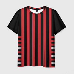 Футболка мужская Красно черный полосатый узор, цвет: 3D-принт