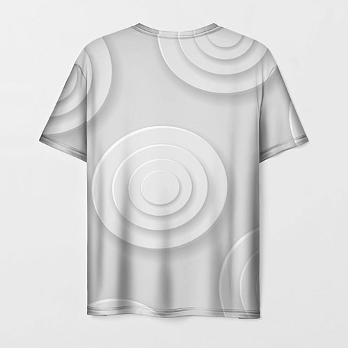 Мужская футболка Серый фон и абстрактные белые объёмные окружности / 3D-принт – фото 2