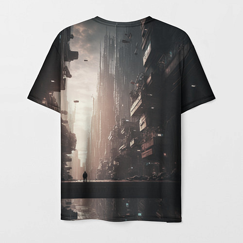 Мужская футболка Девушка во мраке киберпанк города / 3D-принт – фото 2