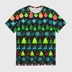Мужская футболка Узор с ёлками и оленями