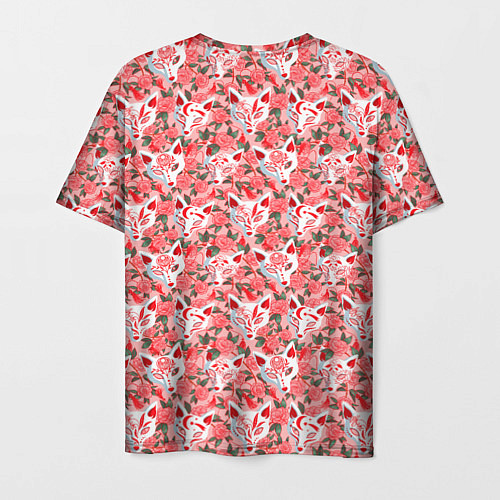 Мужская футболка Маски лисиц кицунэ и цветущая камелия / 3D-принт – фото 2