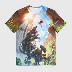 Футболка мужская Битва с машиной Horizon call of the mountain, цвет: 3D-принт