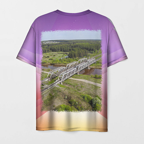 Мужская футболка Стрижи - вокзал и железнодорожный мост / 3D-принт – фото 2