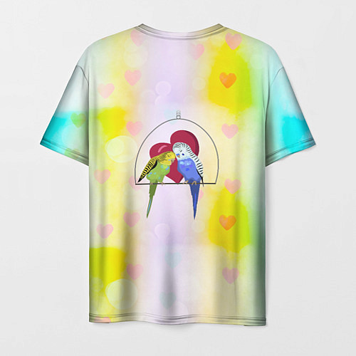 Мужская футболка Влюбленная пара волнистых попугайчиков / 3D-принт – фото 2