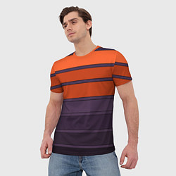 Футболка мужская Полосатый фиолетово-оранжевый узор, цвет: 3D-принт — фото 2
