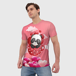 Футболка мужская Панда с сердечками в чашке, цвет: 3D-принт — фото 2