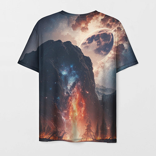 Мужская футболка Галактика как ночное небо над пейзажем / 3D-принт – фото 2