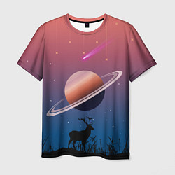 Футболка мужская Сатурн на фоне падающих звезд и кометы, цвет: 3D-принт