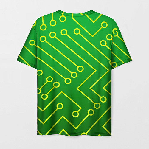 Мужская футболка Технический зелёный паттерн с жёлтыми лучами / 3D-принт – фото 2