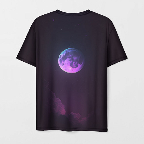 Мужская футболка Неоновый котик и луна / 3D-принт – фото 2