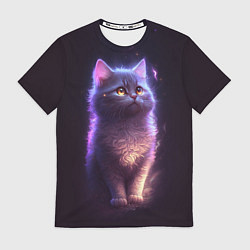 Футболка мужская Неоновый котик и луна, цвет: 3D-принт