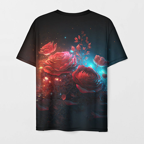 Мужская футболка Алые розы в ночном лесу / 3D-принт – фото 2