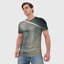 Футболка мужская Серый туман и красные, оранжевые, белые мазки крас, цвет: 3D-принт — фото 2