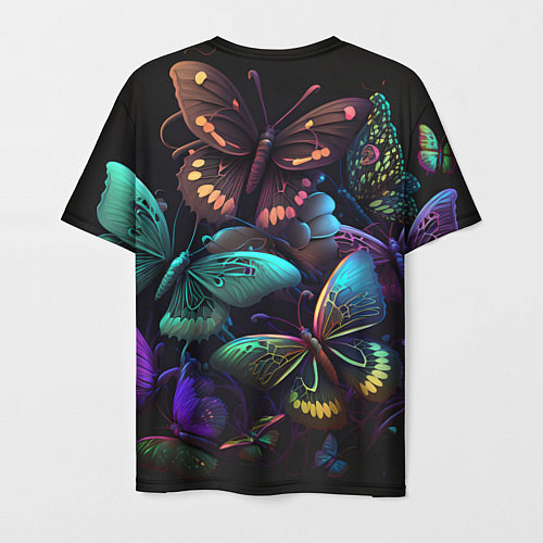 Мужская футболка Разные неоновые бабочки / 3D-принт – фото 2
