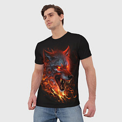 Футболка мужская Огненный злой волк с красными глазами, цвет: 3D-принт — фото 2