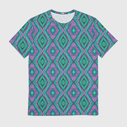 Футболка мужская Зелено-фиолетовые ромбы: орнамент, цвет: 3D-принт