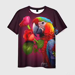 Футболка мужская Попугай ара с цветами, цвет: 3D-принт