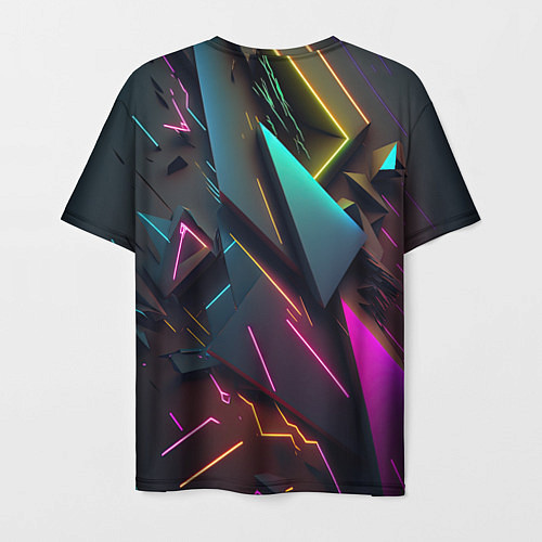 Мужская футболка Неоновые абстрактные полигоны / 3D-принт – фото 2