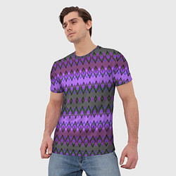 Футболка мужская Серо-фиолетовый этнический геометрический узор, цвет: 3D-принт — фото 2