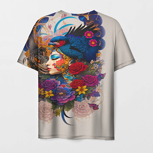 Мужская футболка Профиль девушки с птицей - татуировка / 3D-принт – фото 2
