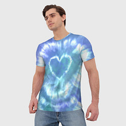 Футболка мужская Сердце - тай-дай - голубой, цвет: 3D-принт — фото 2