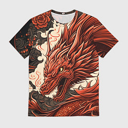 Футболка мужская Японский краcный дракон, цвет: 3D-принт