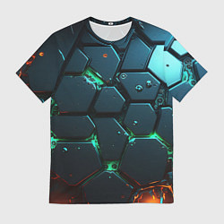 Мужская футболка Плиты с зеленым неоновым светом