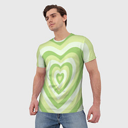 Футболка мужская Зеленые сердца - индикид паттерн, цвет: 3D-принт — фото 2
