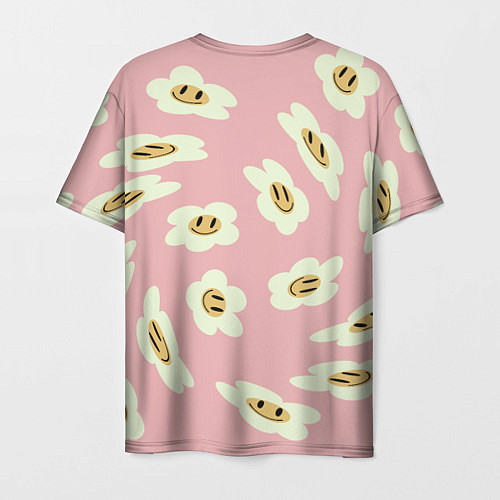 Мужская футболка Искаженные смайлы-цветы на розовом паттер / 3D-принт – фото 2