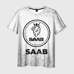 Футболка мужская Saab с потертостями на светлом фоне, цвет: 3D-принт