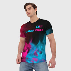Футболка мужская Counter Strike 2 - neon gradient: символ сверху, цвет: 3D-принт — фото 2