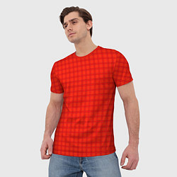 Футболка мужская Оранжево-красный клетчатый узор, цвет: 3D-принт — фото 2