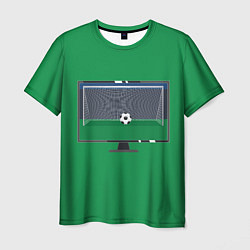 Футболка мужская Футбольный мяч и ворота на экране монитора, цвет: 3D-принт