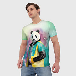 Футболка мужская Прикольный панда в модной куртке, цвет: 3D-принт — фото 2