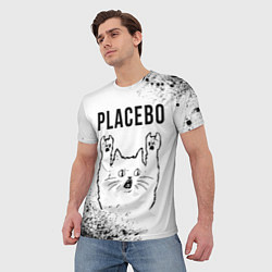 Футболка мужская Placebo рок кот на светлом фоне, цвет: 3D-принт — фото 2