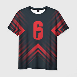Футболка мужская Красный символ Rainbow Six на темном фоне со стрел, цвет: 3D-принт