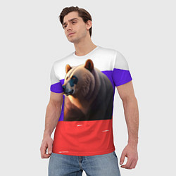 Футболка мужская Медведь на флаге России, цвет: 3D-принт — фото 2