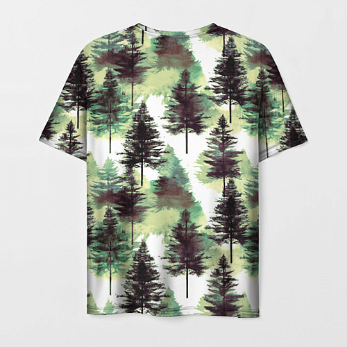 Мужская футболка Хвойный лес - акварель в зеленых тонах / 3D-принт – фото 2