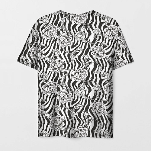 Мужская футболка Декоративные цветы на фоне зебры / 3D-принт – фото 2