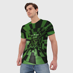 Футболка мужская Чёрно-зелёный геометрический коридор, цвет: 3D-принт — фото 2