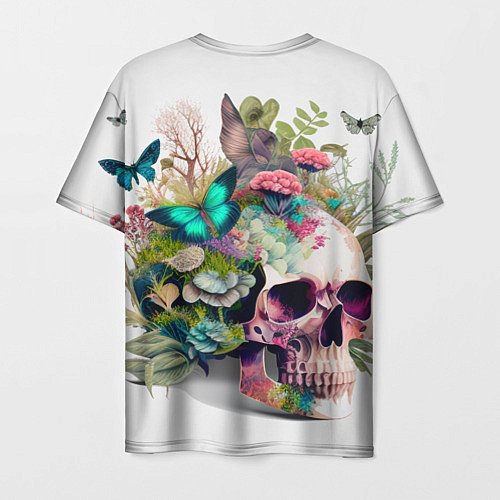 Мужская футболка Красивый череп с листьями и бабочками / 3D-принт – фото 2