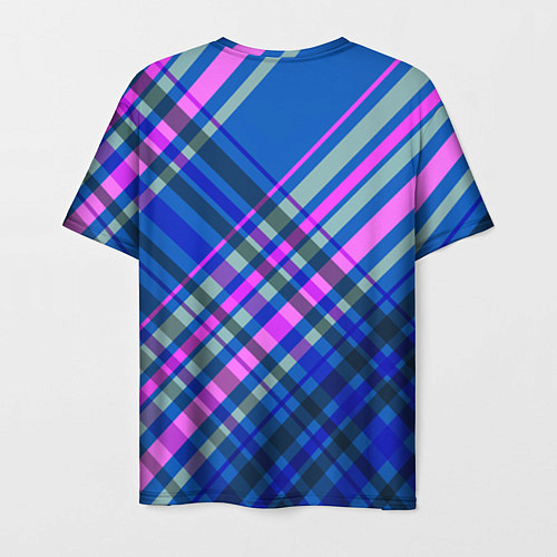 Мужская футболка Синий ассиметричный узор с розовыми косыми полосам / 3D-принт – фото 2