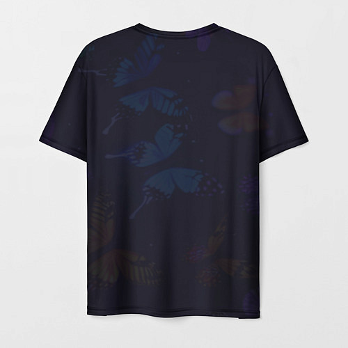 Мужская футболка Силуэт Шинобу Кочо, бабочки и цветущая глициния / 3D-принт – фото 2