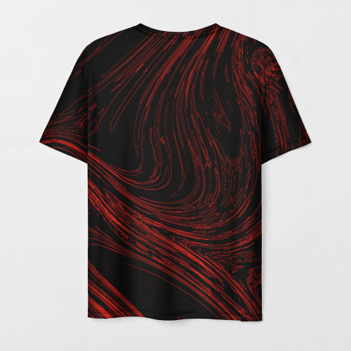 Мужская футболка Абстракция красные кривые линии на черном / 3D-принт – фото 2