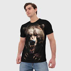 Футболка мужская Бурый агрессивный медведь, цвет: 3D-принт — фото 2
