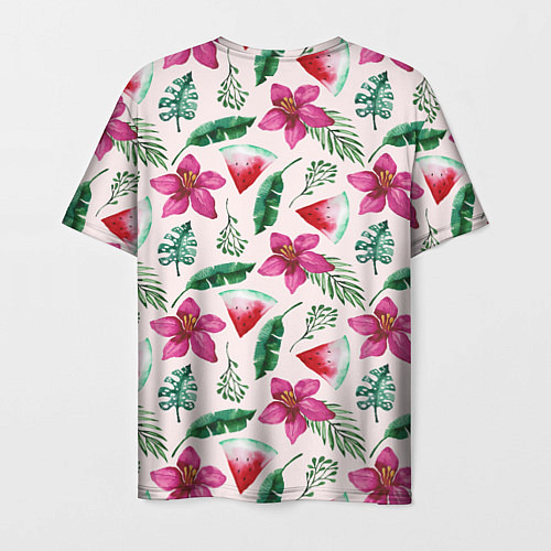 Мужская футболка Арбузы, цветы и тропические листья / 3D-принт – фото 2
