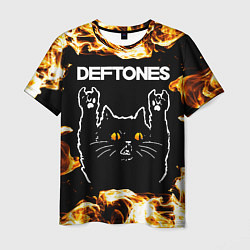 Футболка мужская Deftones рок кот и огонь, цвет: 3D-принт
